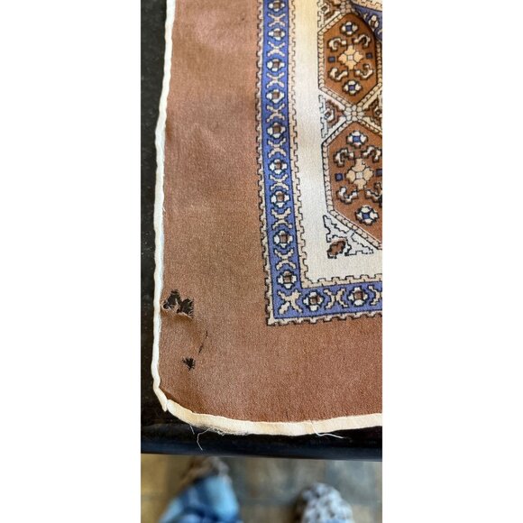 Vtg 1960's Silk Scarf Geometric And Paisley Pattern Blue Brown & Beige 32" x 31" - Picture 9 of 9